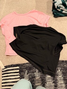 SHEIN Pink and Black Cropped Tee Duo